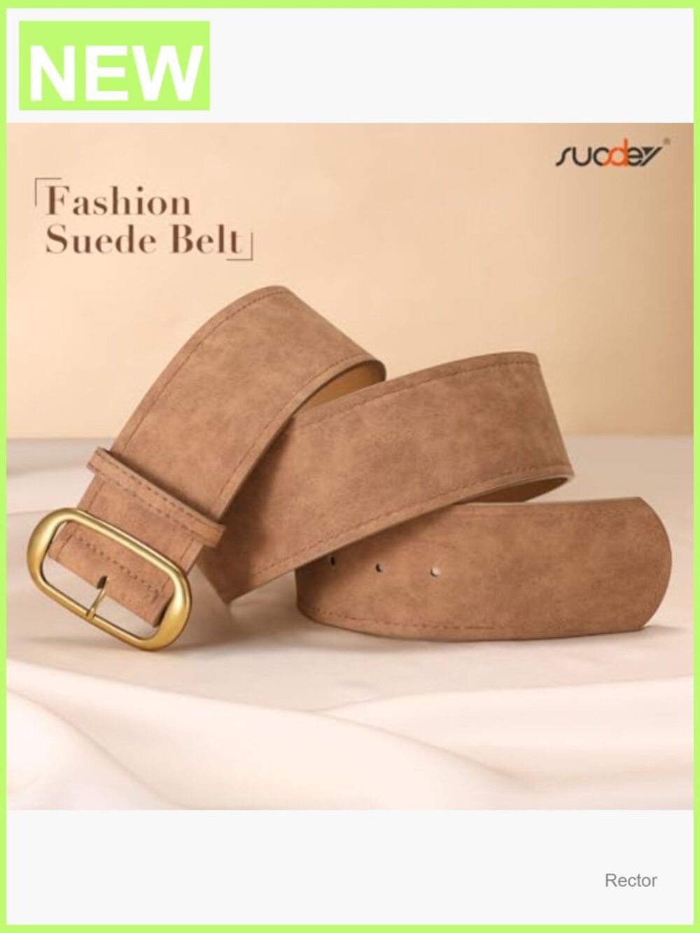 Wide Suede Waist Belt with Gold Buckle | Chunky Belt - Picture 3 of 7